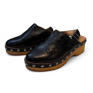 Kelsi Dagger Black Leather Studded Mules